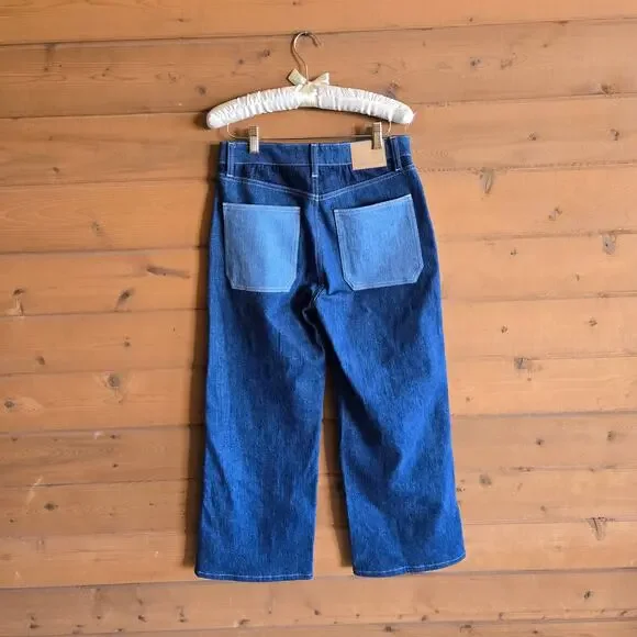 Anthropologie Seventy + Mochi Elodie Jean Patched 27 Boho Mid Rise Crop Wide Leg - Picture 3 of 6